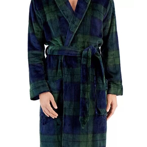 Club Room NWT Plush Pajama Belted Robe Navy/Hunter - Picture 4 of 5